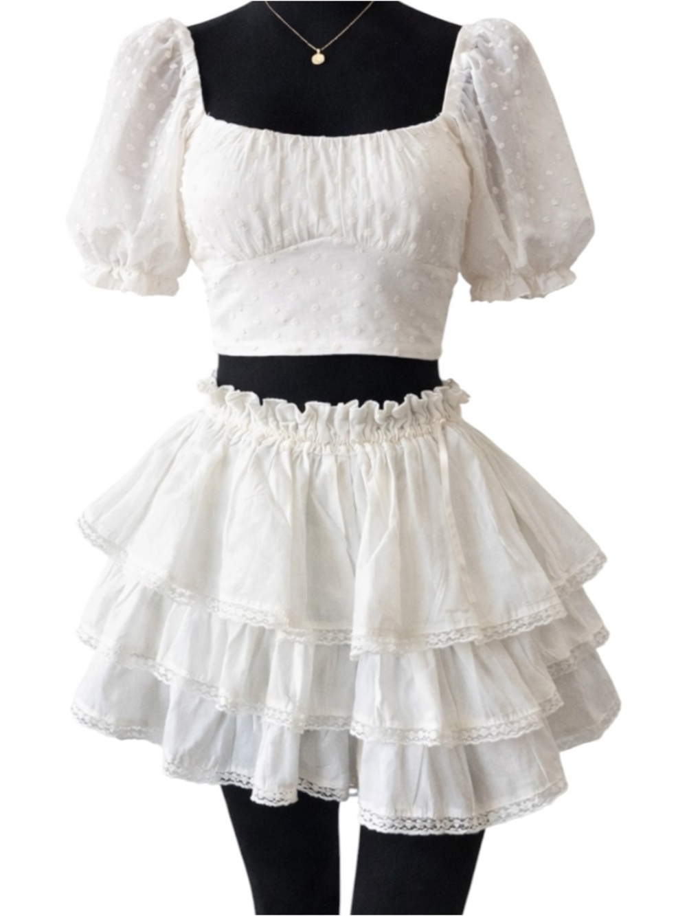 White Tiered Lace Ruffle Mini Skirt Small Cottagecore Feminine